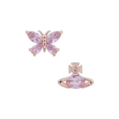 Butterfly & Orb Mismatched Stud Earrings