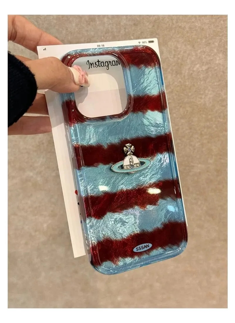 Leopard Stripe Patchwork Saturn Phone Case