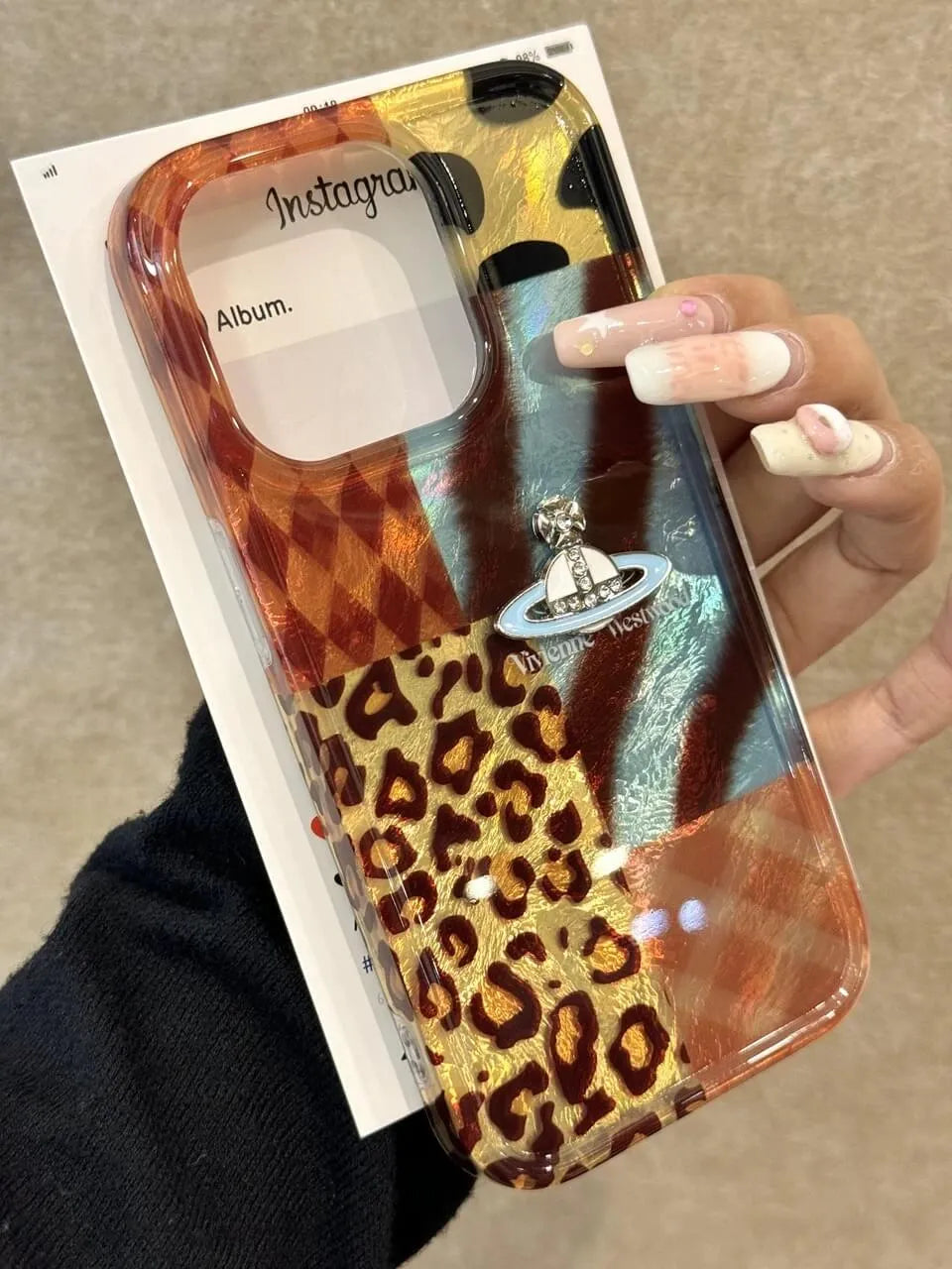 Leopard Stripe Patchwork Saturn Phone Case