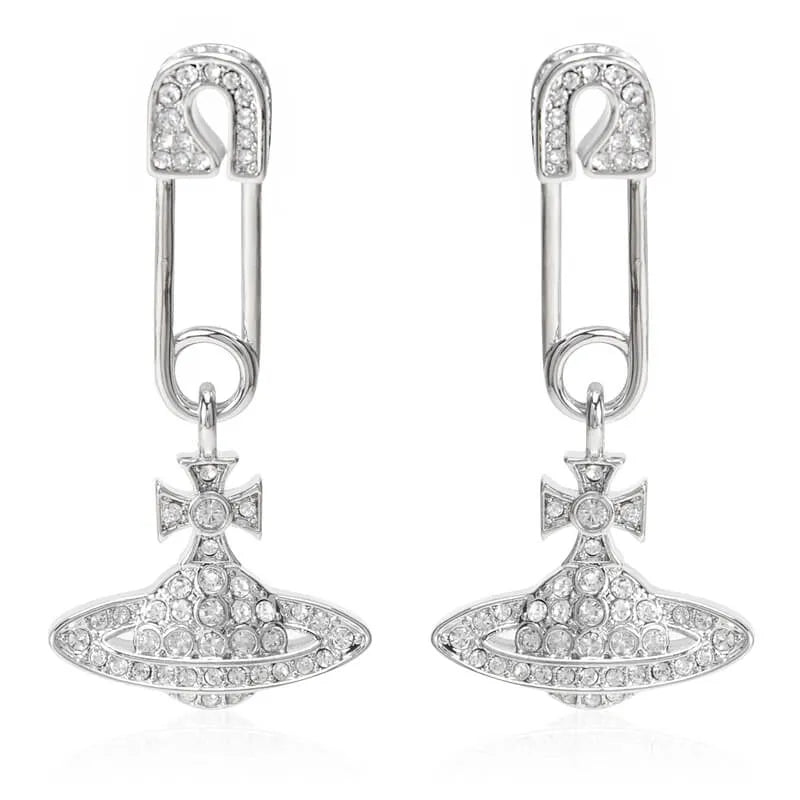 Safety Pin Orb Drop Earrings