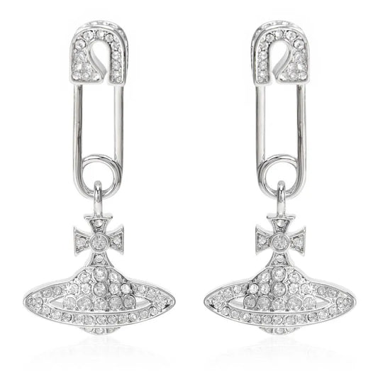 Safety Pin Orb Drop Earrings