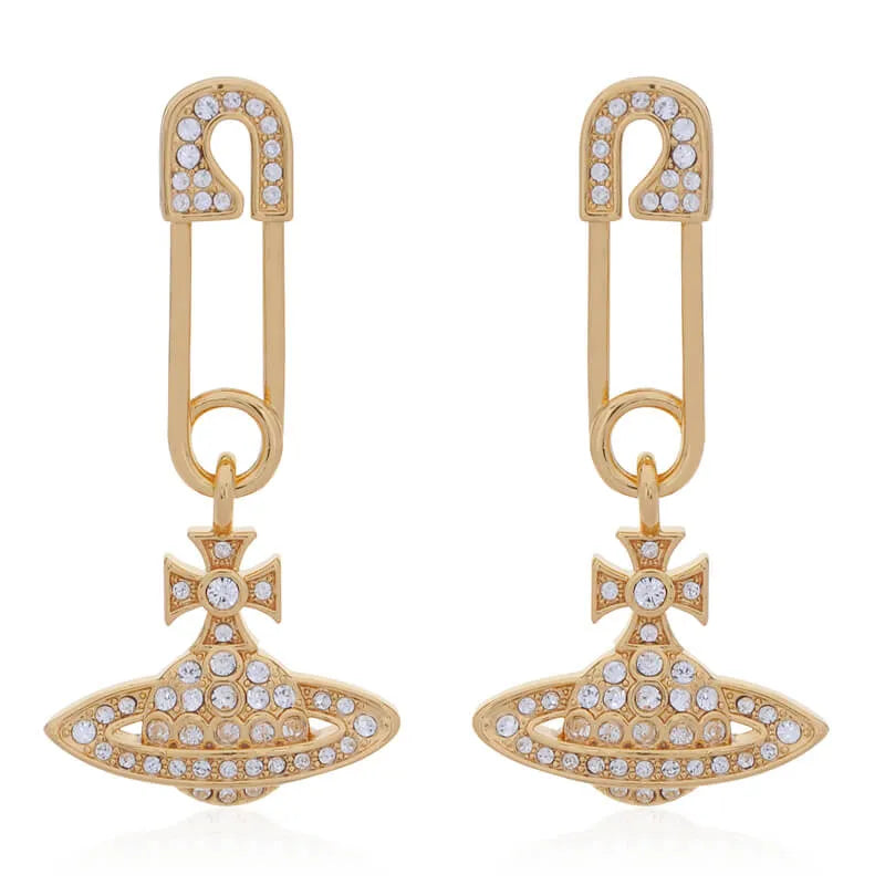 Safety Pin Orb Drop Earrings