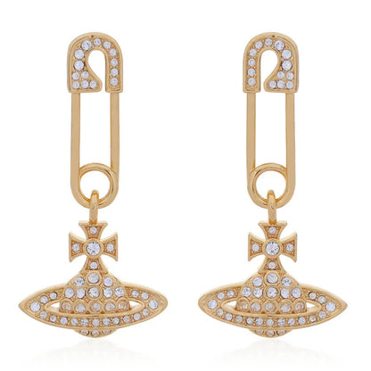 Safety Pin Orb Drop Earrings