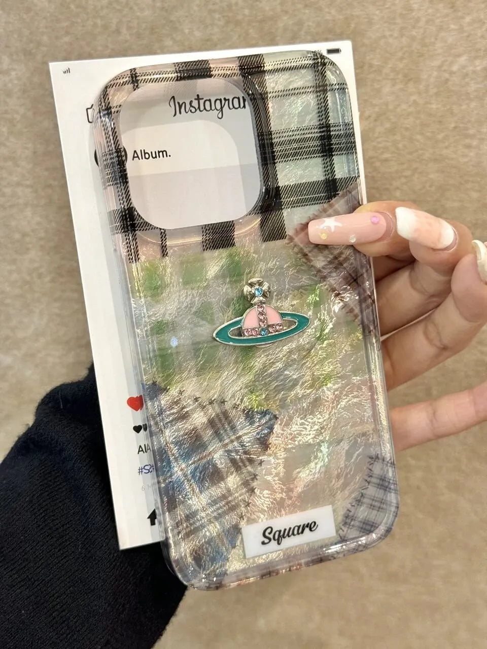 Patchwork Plaid Saturn Phone Case