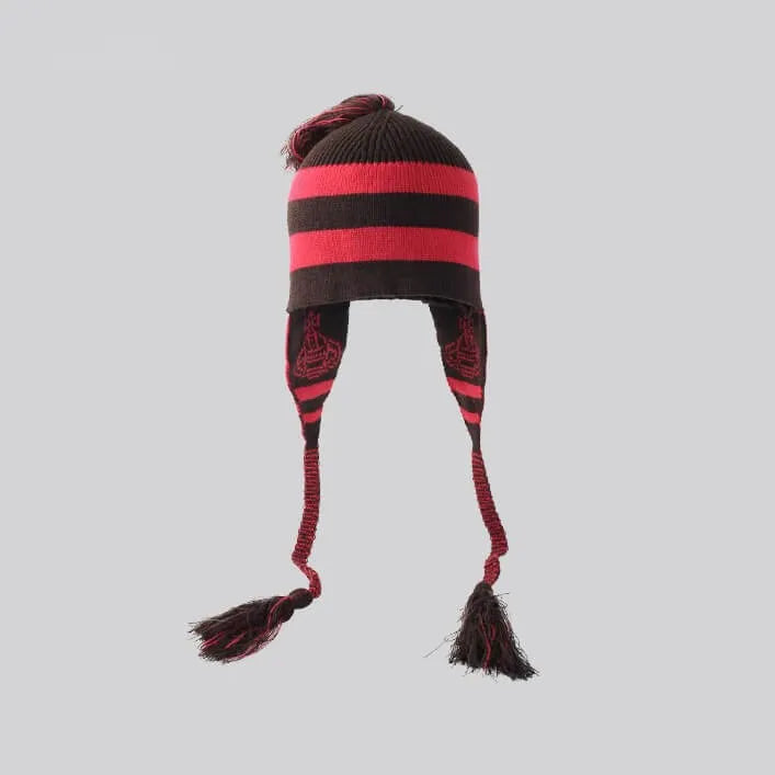  Bold Stripe Knit Tassel Beanie