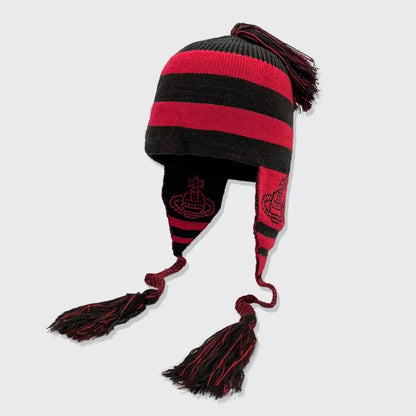  Bold Stripe Knit Tassel Beanie