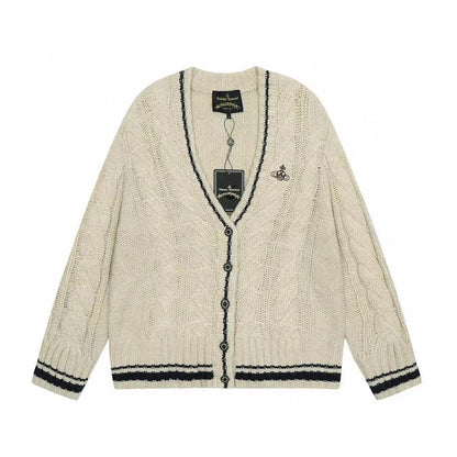 Cable Knit Crest Button Cardigan