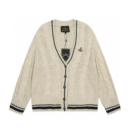 Cable Knit Crest Button Cardigan