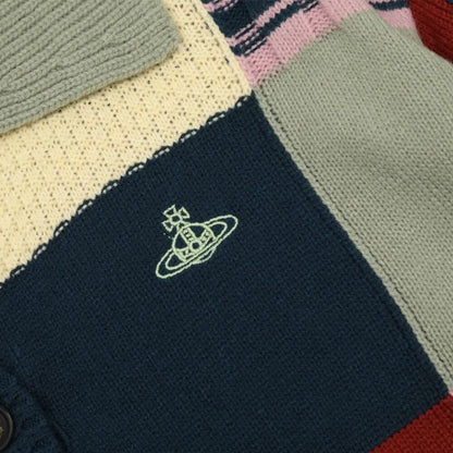  Colorblock Grid Knit Cardigan