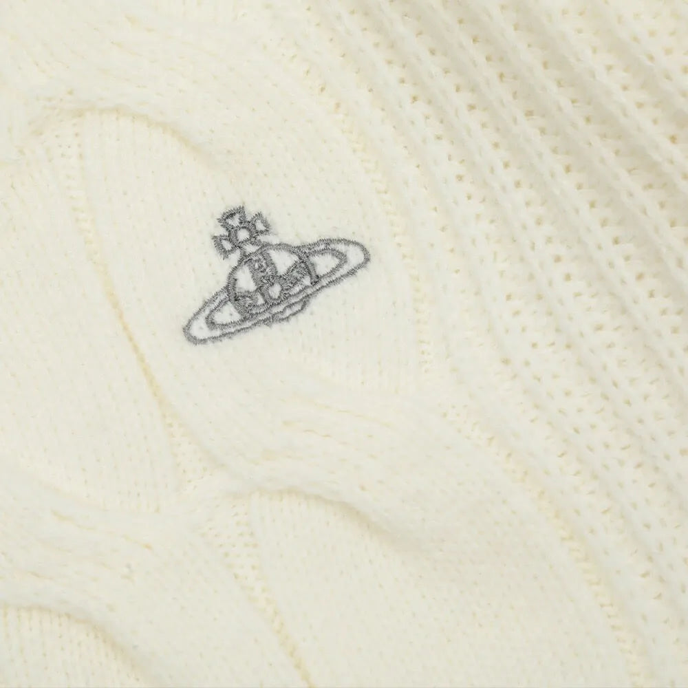 V-Neck Crest Cable Knit Sweater