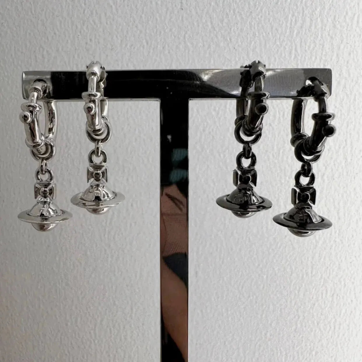 Mini Orb Drop Hoop Earrings