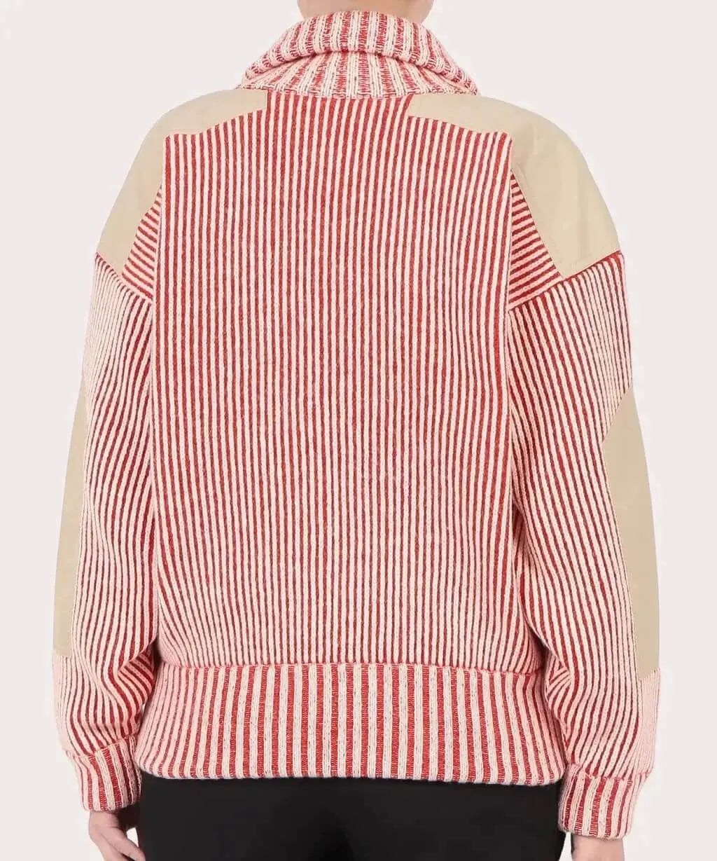  Striped Panel Zip-Up Cord Jacket