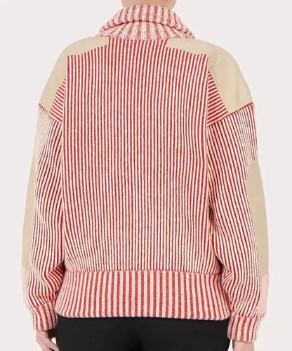  Striped Panel Zip-Up Cord Jacket