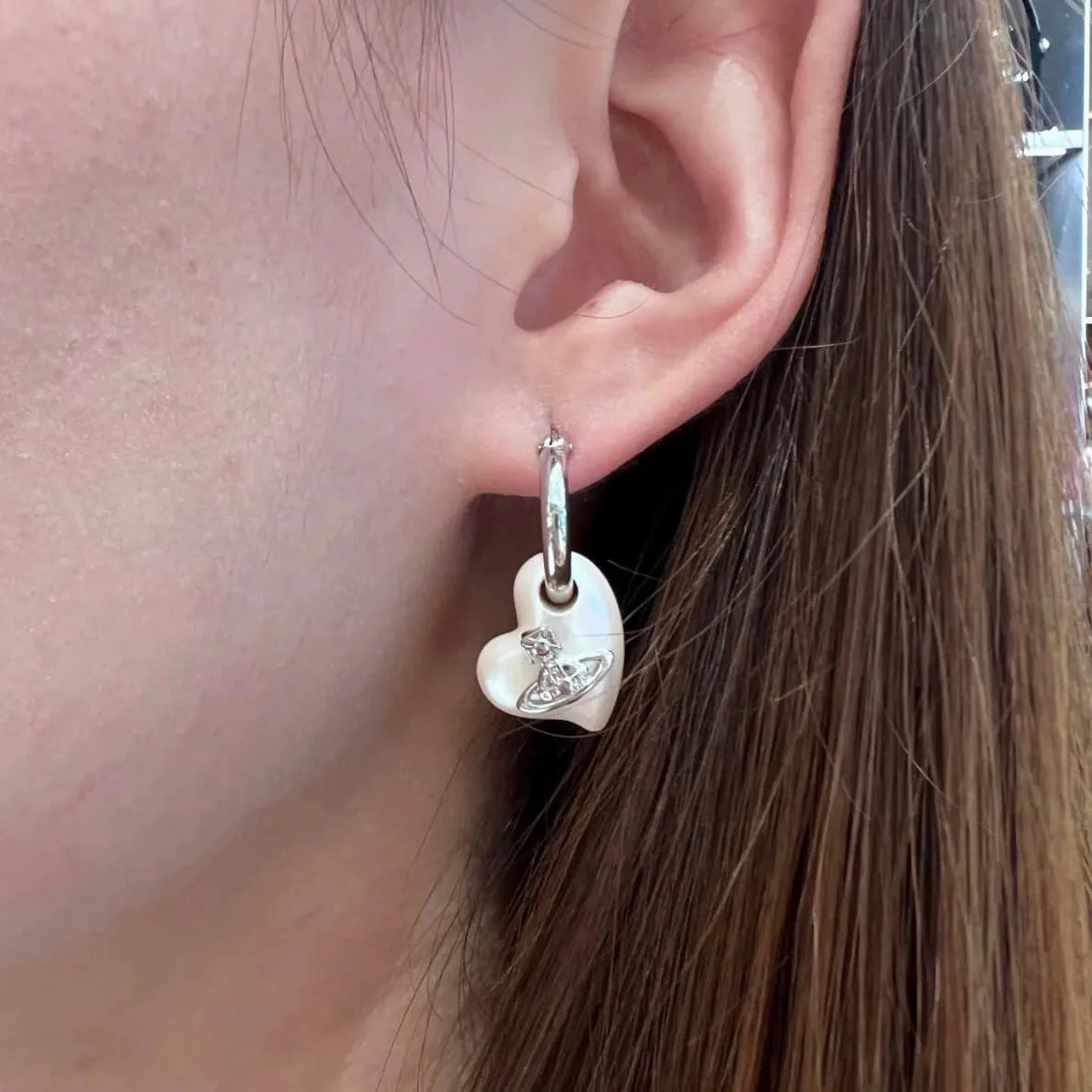 Heart Drop Orb Hoop Earrings