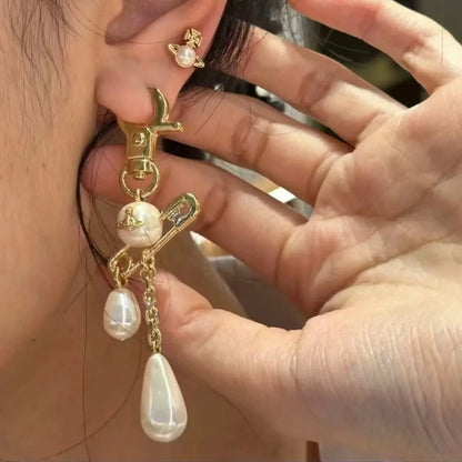 Multi-Drop Pearl Safety Pin Earrings