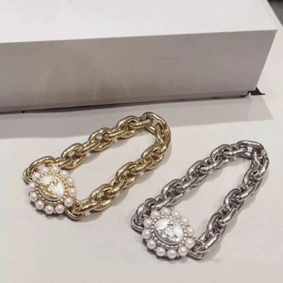 Chunky Pearl Emblem Link Bracelet (with Box)