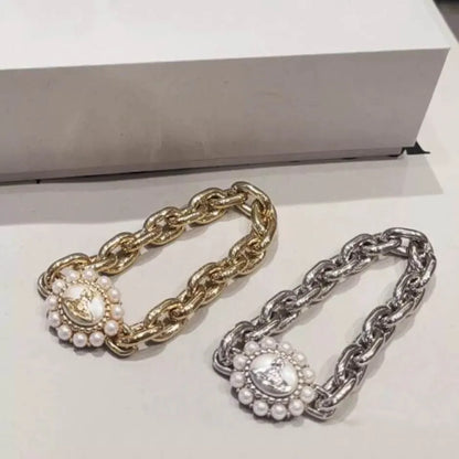 Chunky Pearl Emblem Link Bracelet (with Box)