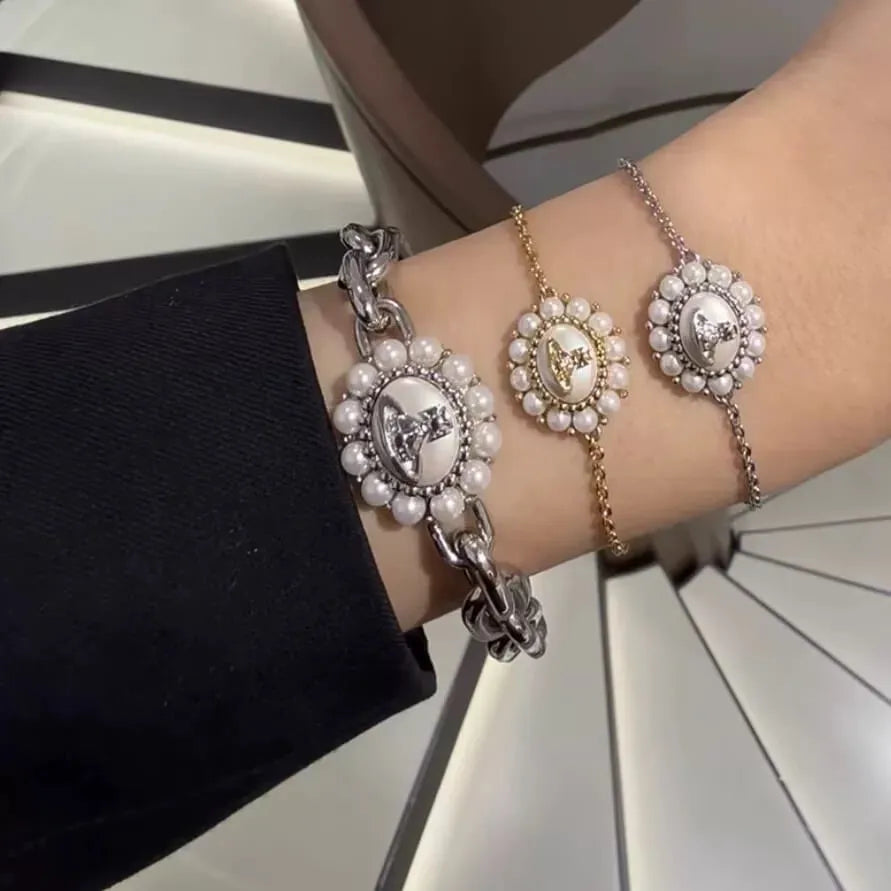 Pearl-Trimmed Orb Emblem Bracelet