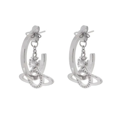 Double Hoop Snake Orb Earrings
