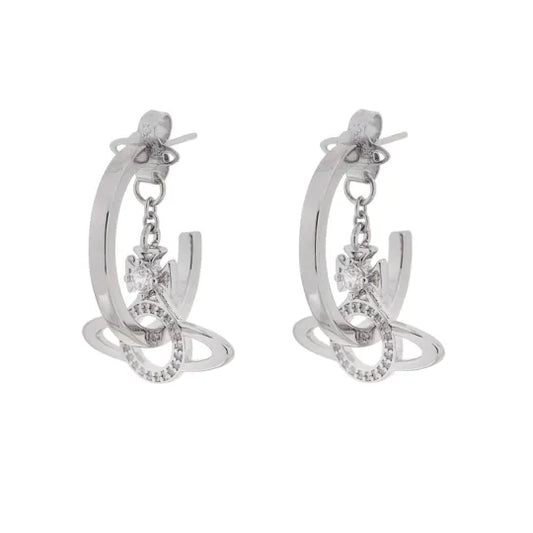 Double Hoop Snake Orb Earrings