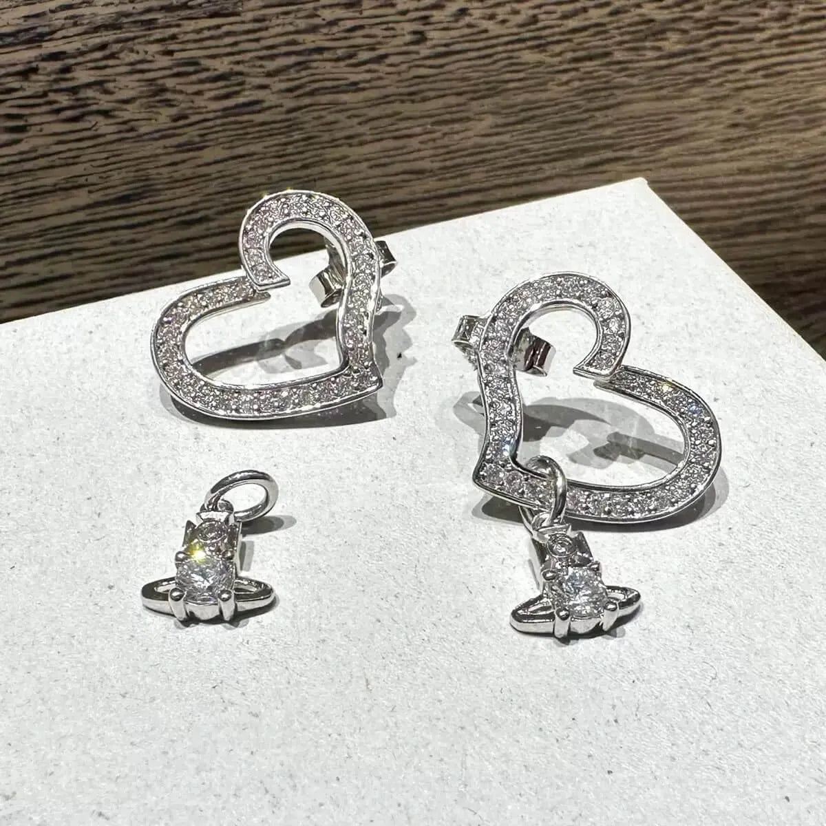 Heart Frame Orb Drop Earrings