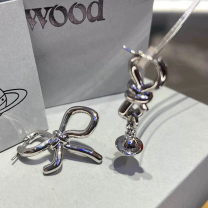 Knotted Ribbon Orb Mismatch Earrings