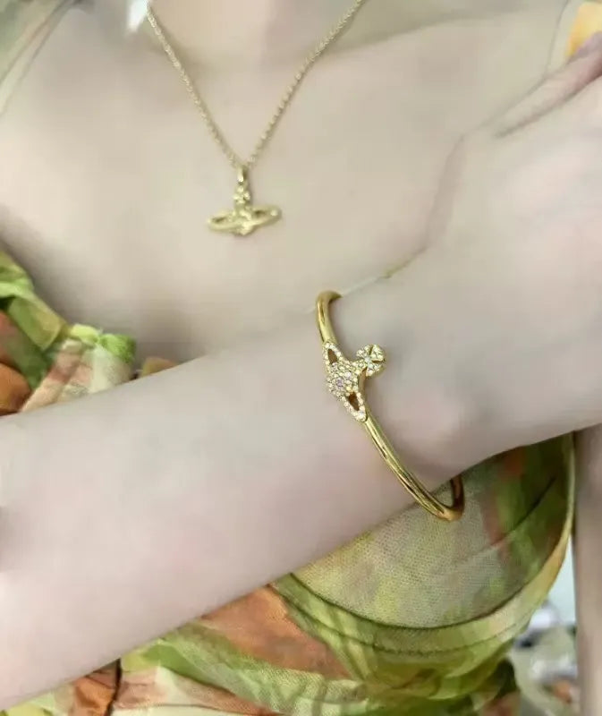 Crystal Orb Open Cuff Bracelet (with Box)