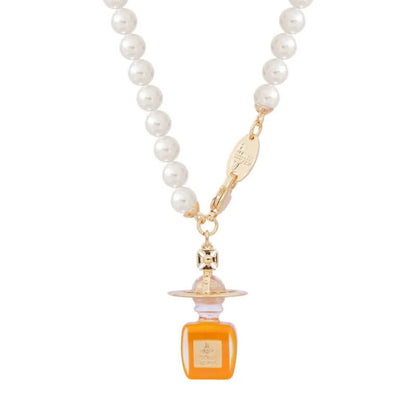 Perfume Bottle Pearl Saturn Necklace