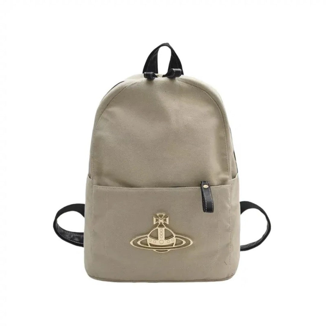 Canvas Zip Backpack with Front Emblem