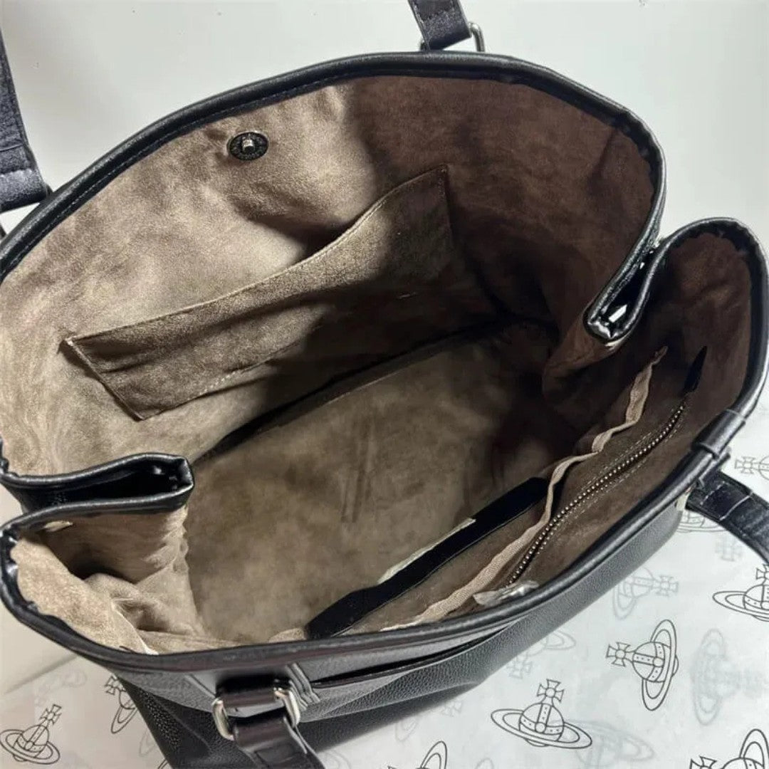 Embossed Leather Structured Tote Bag