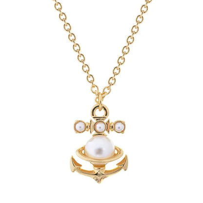MARIALENA Petite Anchor Orb Pendant Necklace with Pearl Inlay