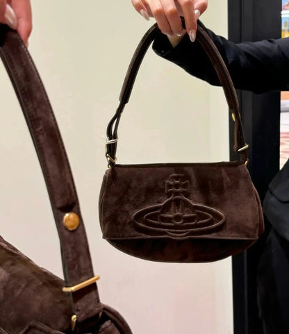 Minimal Saturn Embossed Shoulder Bag