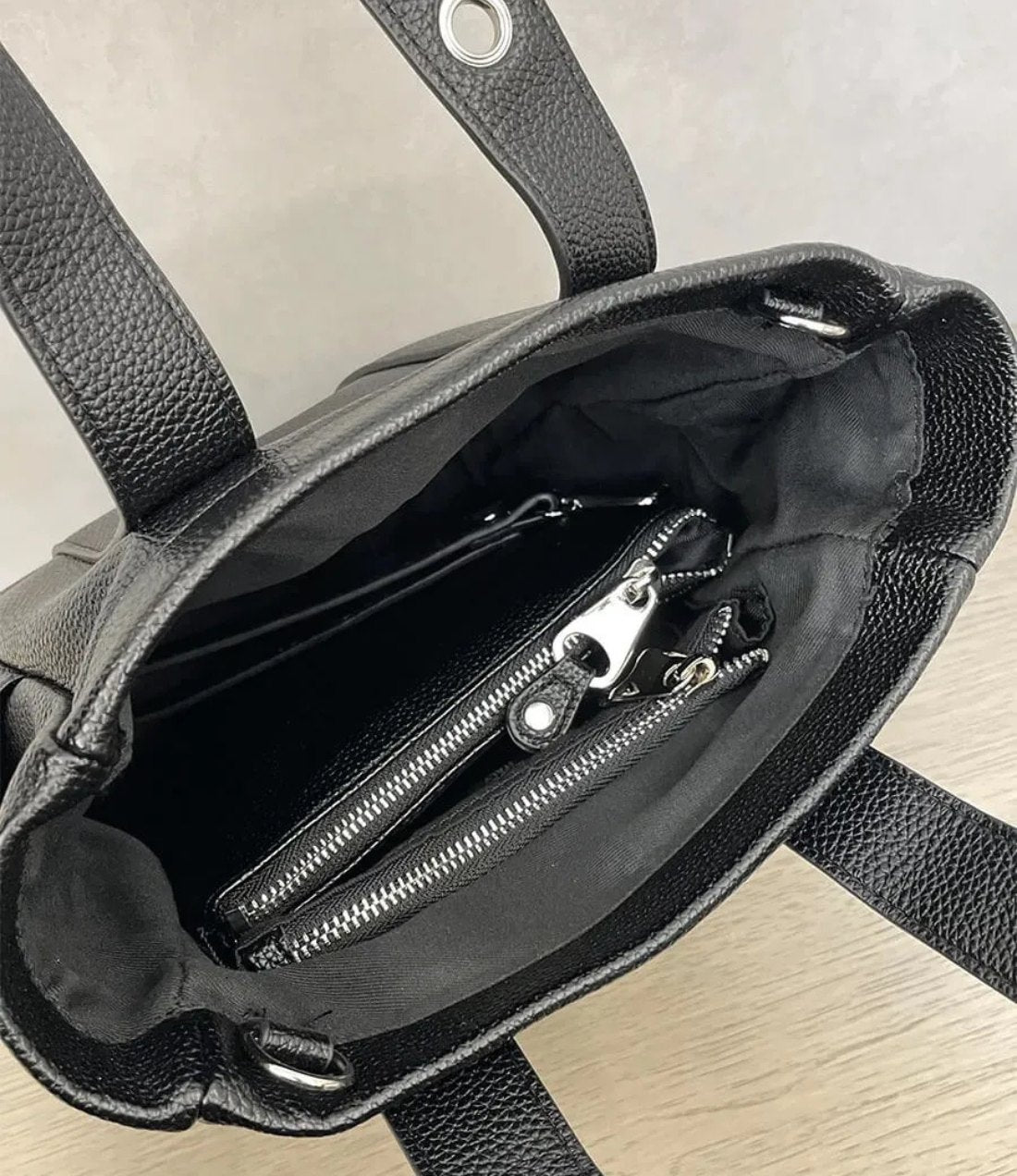 Structured Leather Tote with Pouch