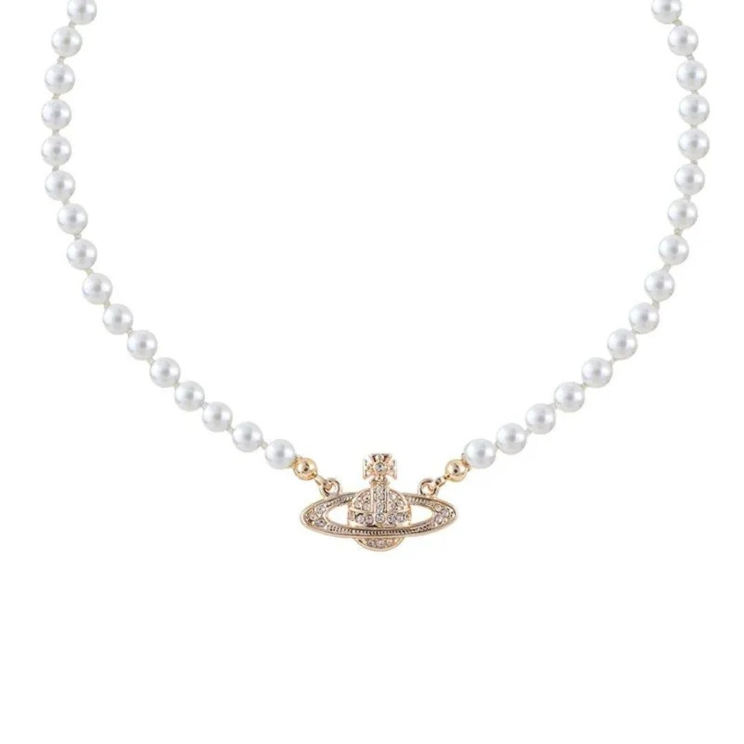 Saturn Pearl Orbit Choker Necklace