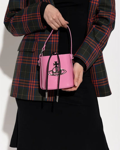 Croc-Effect Drawstring Bucket Bag