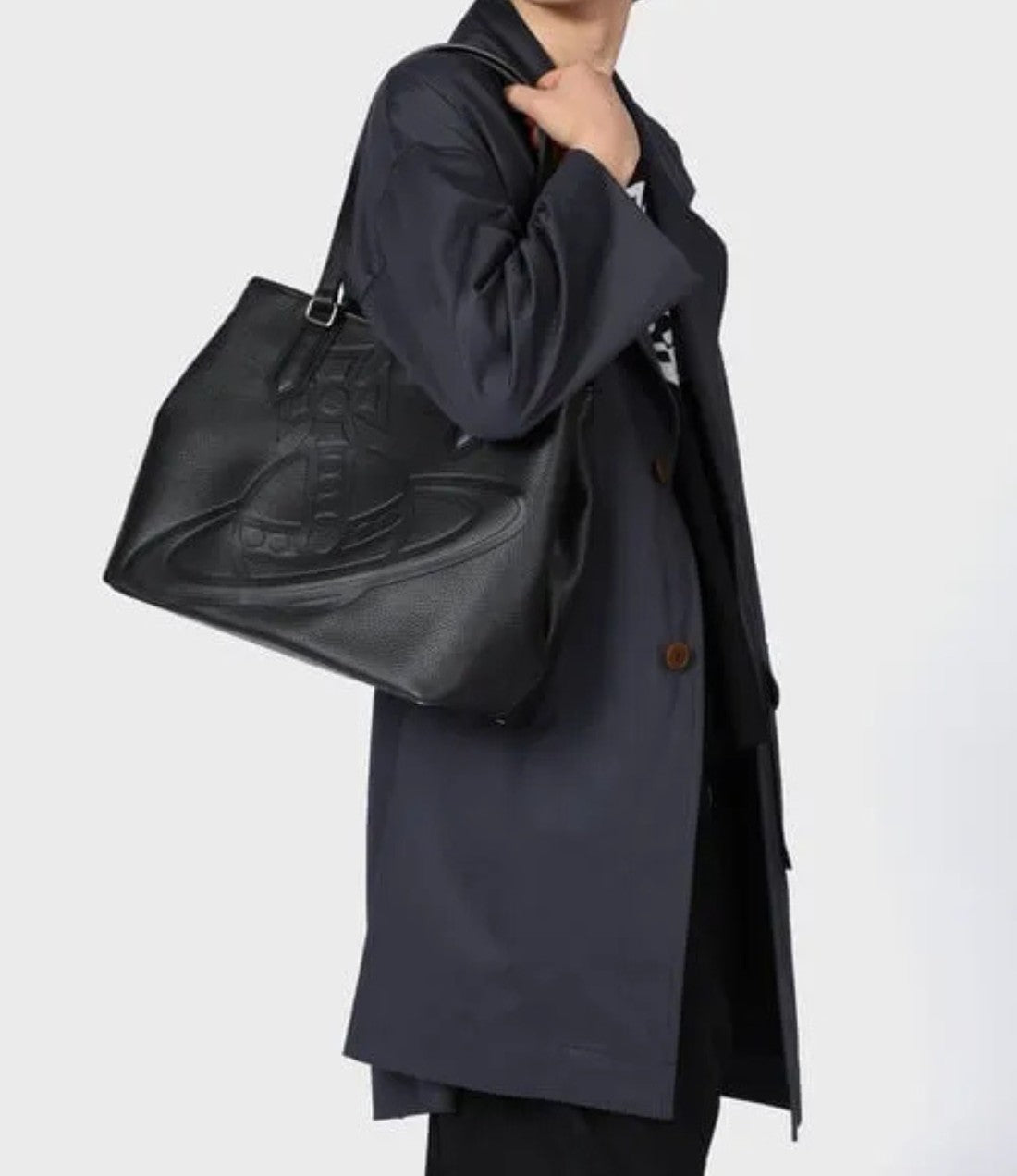 Embossed Leather Structured Tote Bag