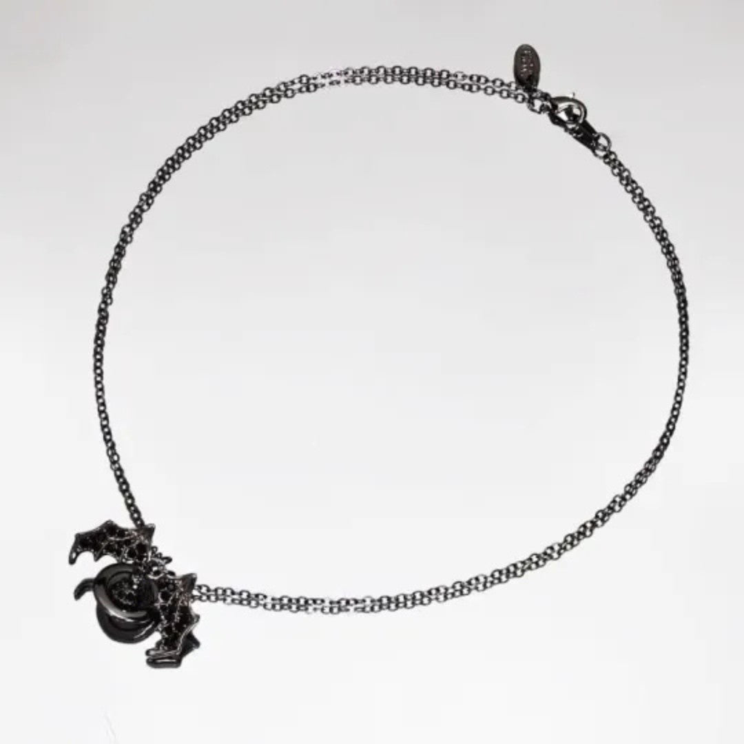 Gothic Bat Wings Saturn Necklace