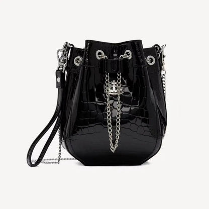 Mini Croc-Embossed Chain Bucket Bag