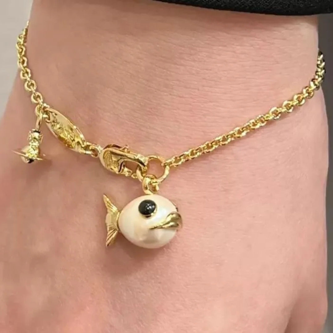 Pearl Fish Charm Bracelet