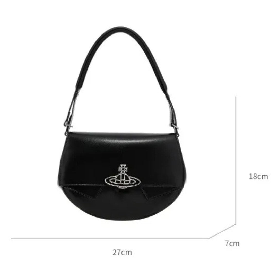 Curved Leather Saturn Shoulder Bag