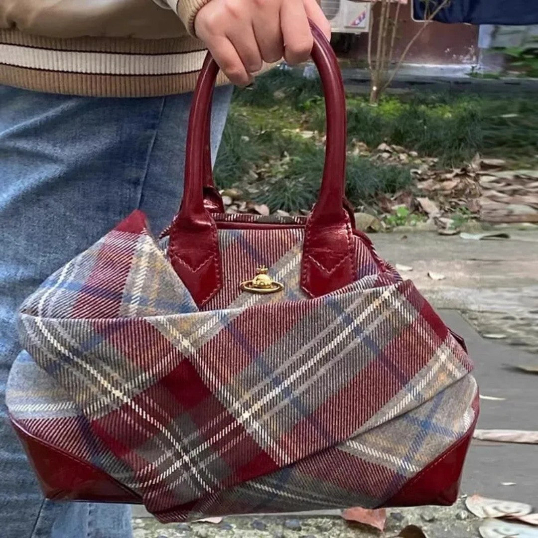 Vintage Saturn Plaid Tote Bag