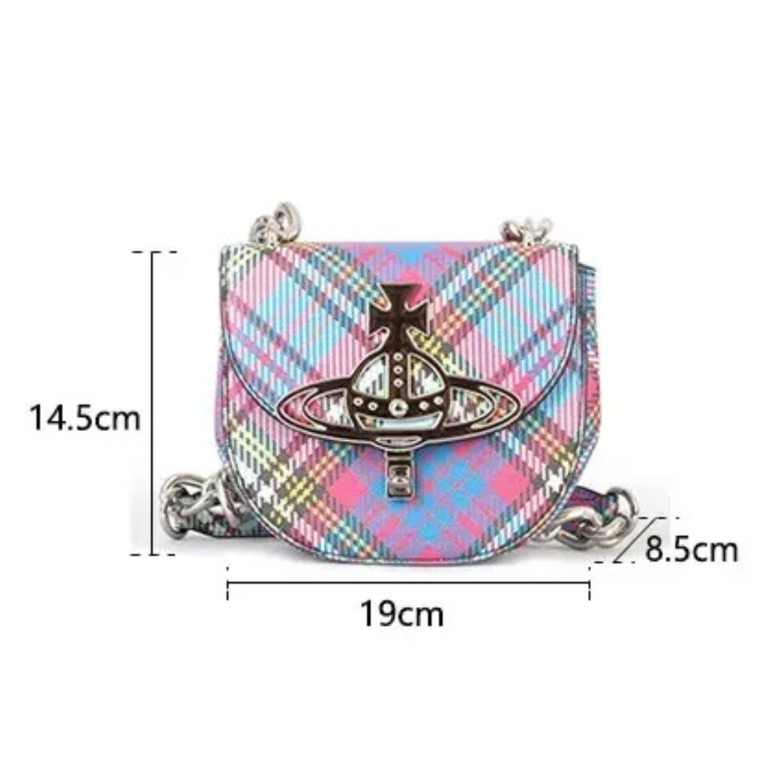 Tartan Vegan Leather Saddle Bag