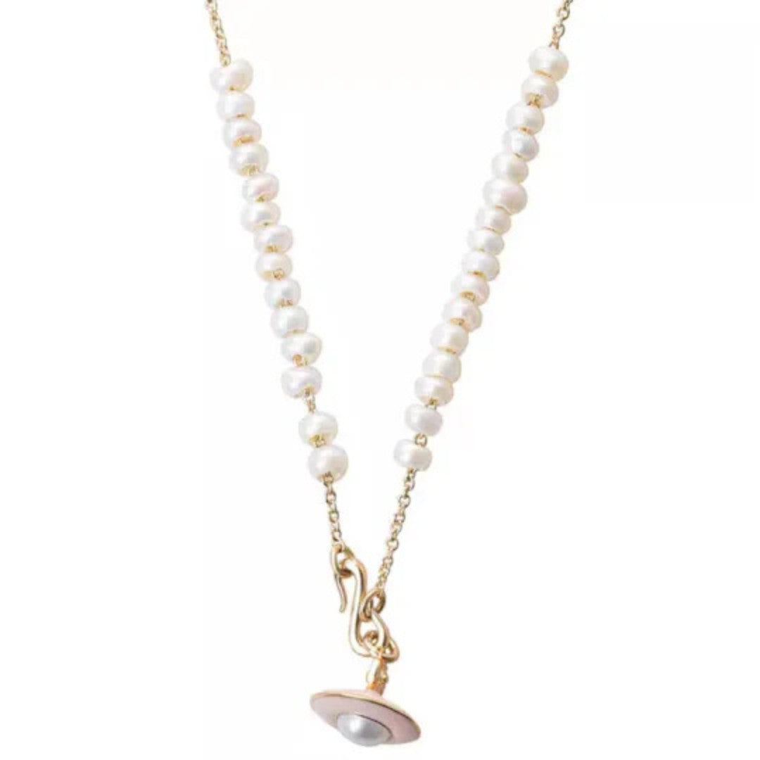 Pink Saturn Broken Pearl Necklace