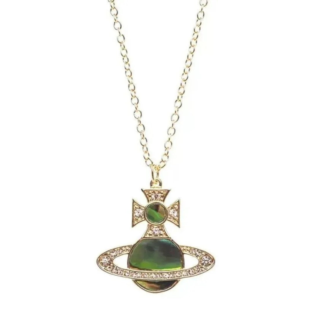 RINA Diamond Shell Saturn Necklace