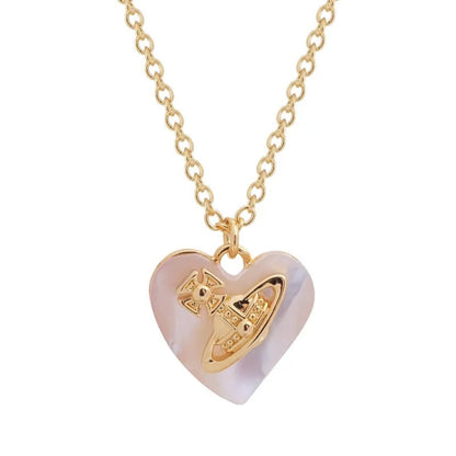 Big Saturn Seashell Heart Necklace