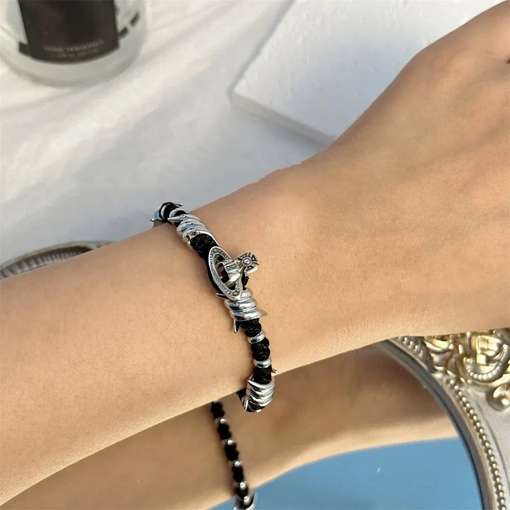 Orb Spike Bead Bracelet – Black & Silver (with box)