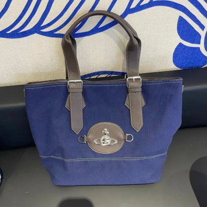 Vintage Canvas Saturn Tote Bag with Buckle Straps