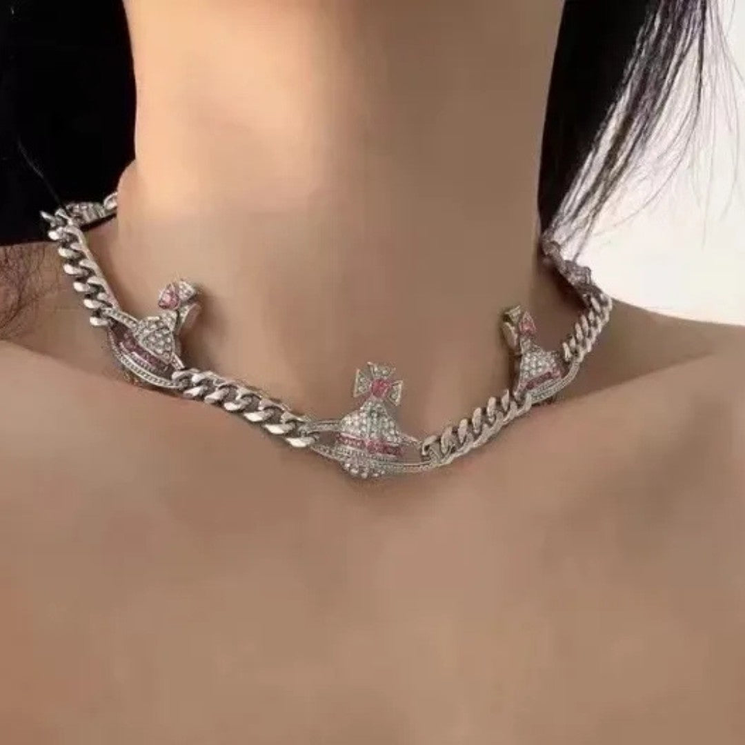 KIKA Multi-Orb Embellished Cuban Chain Necklace