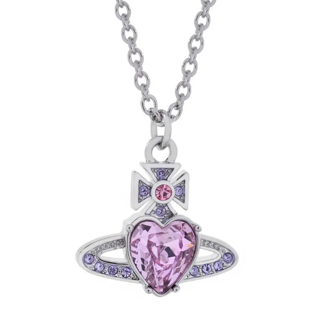 Saturn Heart Pendant Necklace with Zircon Accents