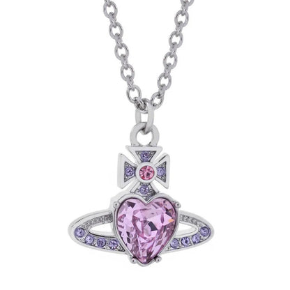 Saturn Heart Pendant Necklace with Zircon Accents